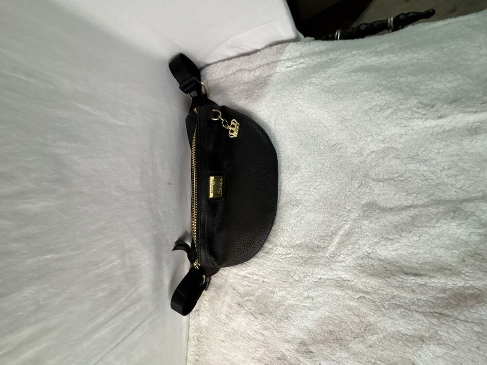 Juicy Couture Black Faux Leather Belt Bag Fanny Pack with Crown Charm
